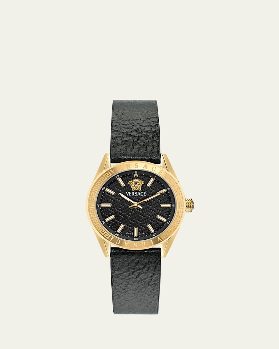 36mm V-Code Watch with Calf Leather Strap, Yellow Gold/Black